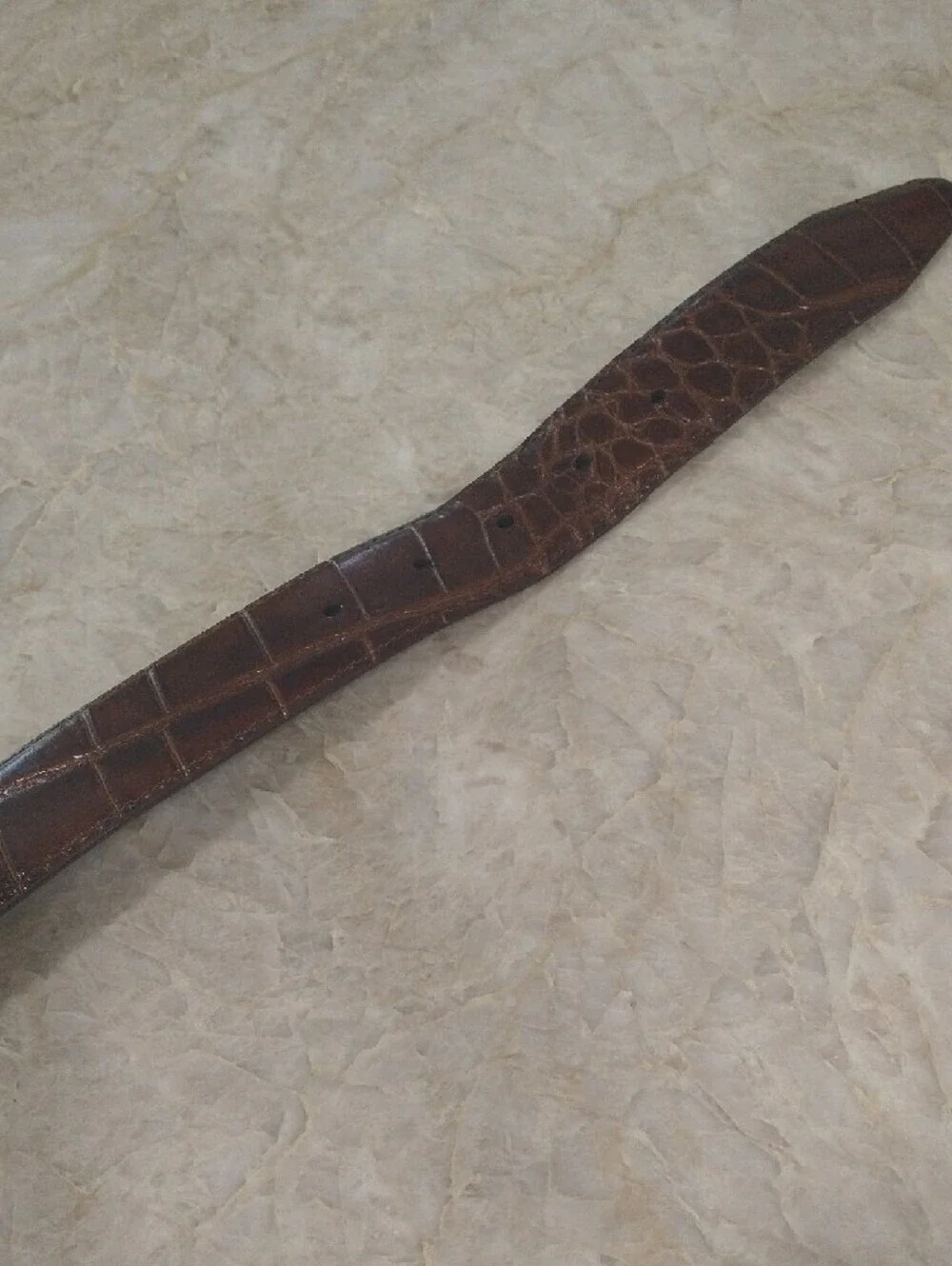 Brown Croc-Embossed Leather Belt with Gold Buckle